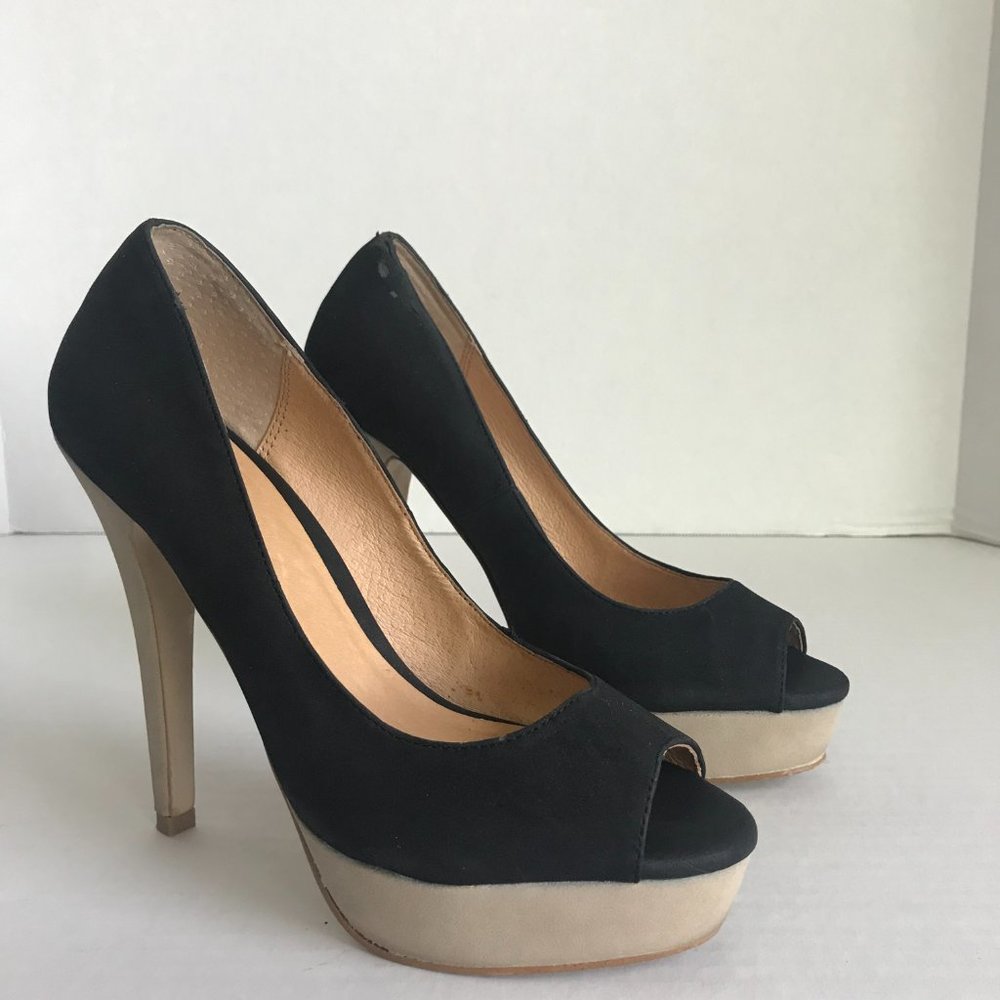 Aldo Croner Black & Beige Peep Toe Platform Pumps Size 7.5